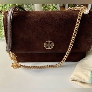 NWT TORY BURCH SUEDE & LEATHER SHOULDER/CROSSBODY BAG DARK COCOA
